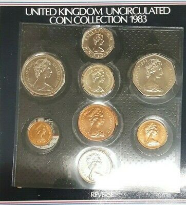 1983 United Kingdom Mint Set Brilliant Uncirculated UK Coins 8 Coins Total