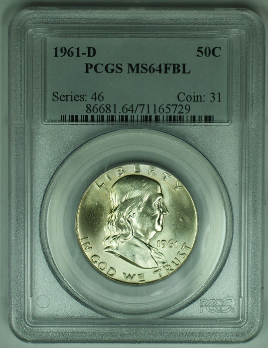1961-D Franklin Half Dollar .50C PCGS MS 64 FBL (18) B