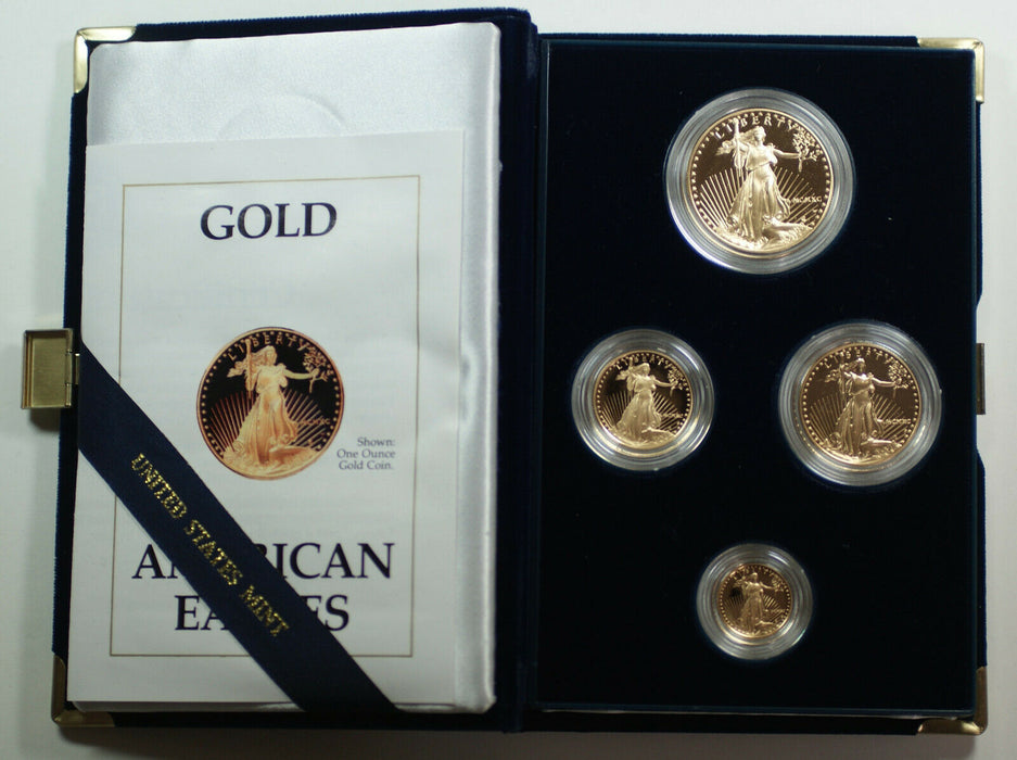 1990 American Eagle Gold Proof 4 Coin Set AGE in Box w/ COA Roman Numerals