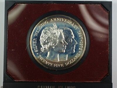 1972 Cayman Islands $25 Silver PF Coin 25th Ann. Marriage Queen Elizabeth II