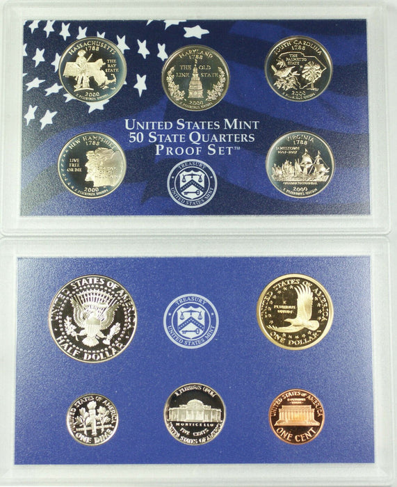 2000-S US Mint Clad Proof Set 10 Gem Coins w/ Box & COA