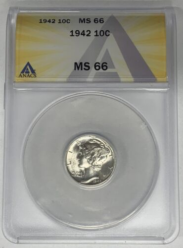 1942 Mercury Dime 10c Coin ANACS MS 66