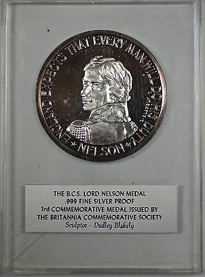 1967 BCS Lord Nelson Medal 999 Fine Silver Proof Britannia Commemorative Medal