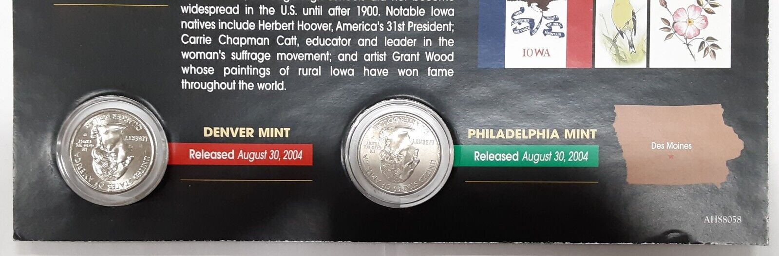 (2) 2004 Iowa Colorized State Quarter P&D-BU-w/Colorful Display Card