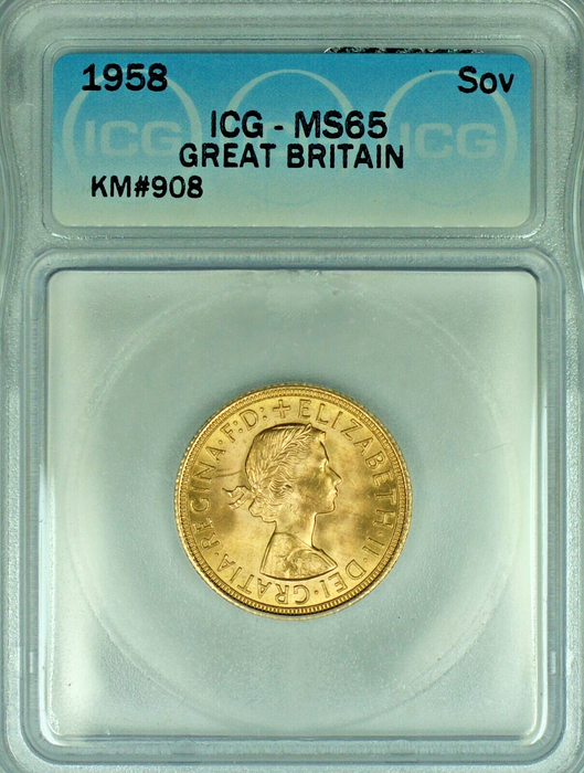 1958 Great Britain Sovereign Gold Coin ICG MS 65