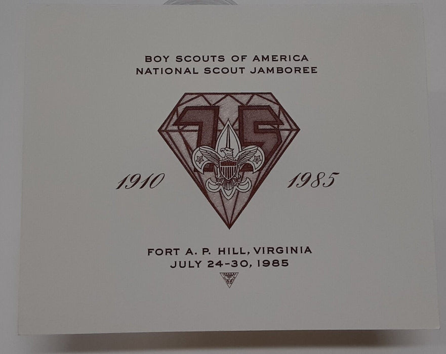 Announcement Card for 75th Boy Scout Jamboree at Ft AP Hill, VA July 1985 IPPDSE