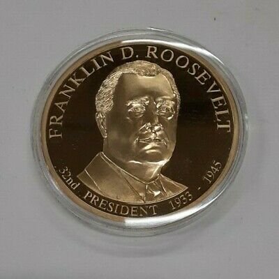 Franklin D. Roosevelt American Mint Gold Plated Trial Dollar Commem in Capsule