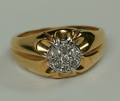 Men's 14K Solid Yellow Gold Diamond Cluster Ring Pave .5CT Sz 8.75