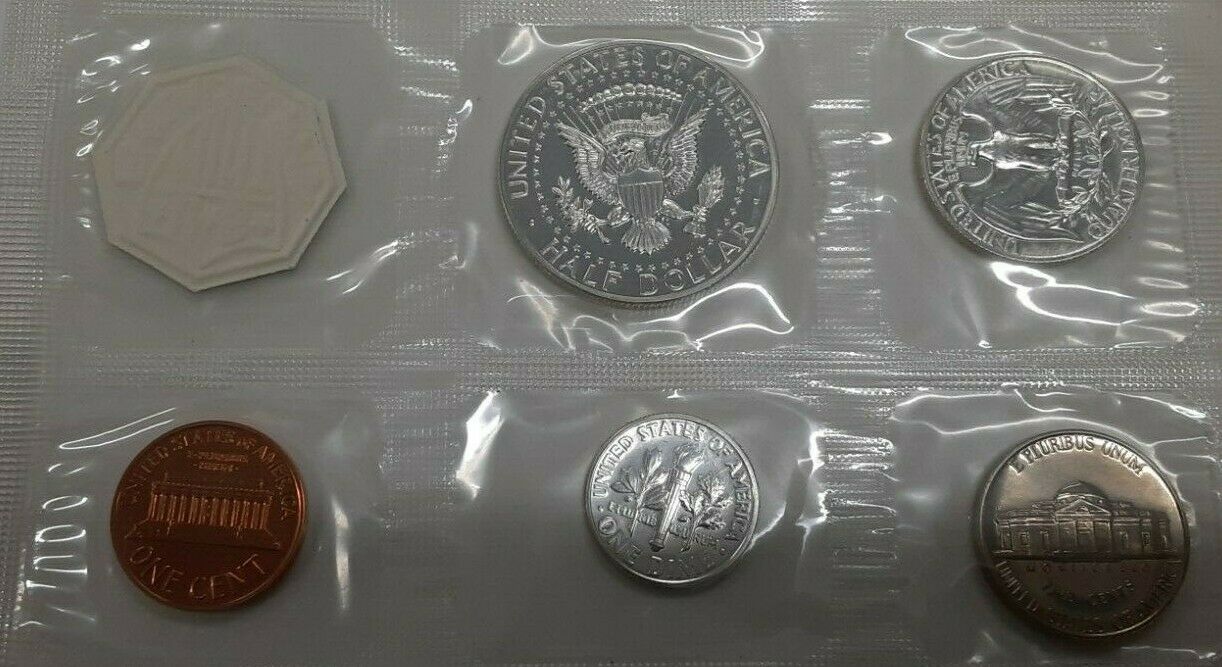 1964 US Mint Silver Proof Set Gem Coins w/Accented Hair Half Dollar in OGP