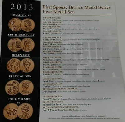 2013 First Spouse US Mint Bronze Medals 5 Piece Set in OGP W/COA
