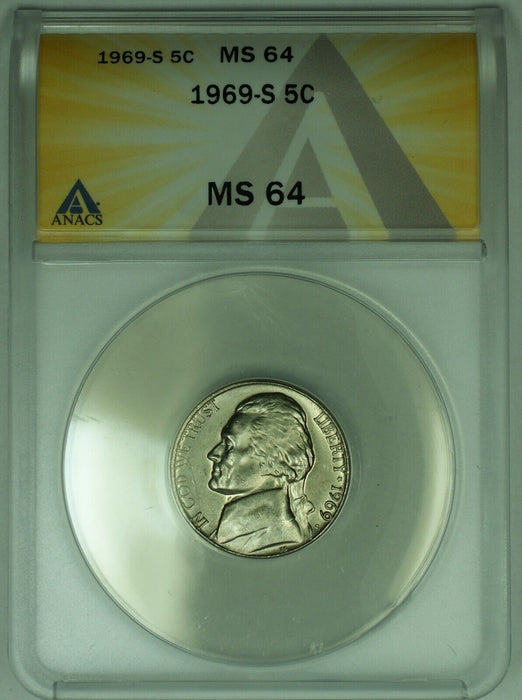 1969-S Jefferson Nickel 5C ANACS MS 64 (52)