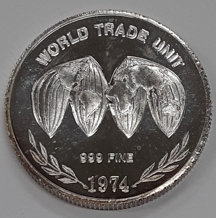 1974 World Trade Unit 1 Troy Oz .999 Fine Silver Round