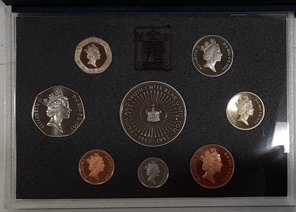 1993 United Kingdom DELUXE Proof Set, 8 GEM UK Coins, W/Case & COA