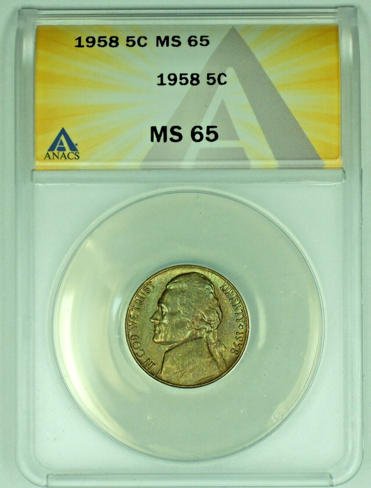 1958 Jefferson Nickel Toned 5C ANACS MS 65 (52)