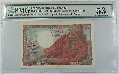 1950 France Banque de France 20 Francs Note Pick# 100d PMG 53 About UNC