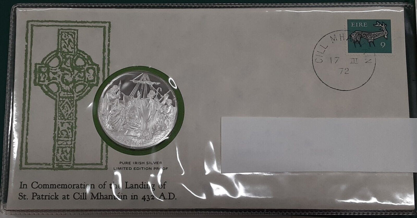 1972 St. Patrick's Day Proof .925 Silver Medal & Cachet in Franklin Mint Folder
