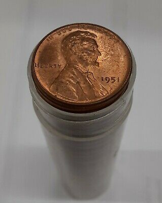 1951 Lincoln Cent Roll - 50 Coins Total in Coin Tubes UNC/Toned