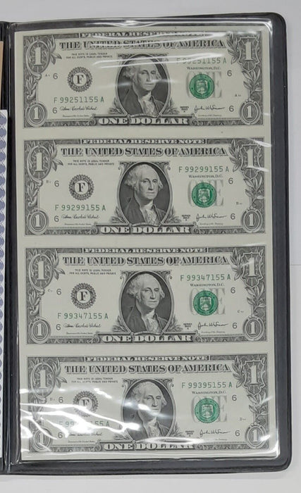 2003-A $1 FRNs F-A Block Wisdom of Washington - Uncut Sheet of 4 in WRME Folder