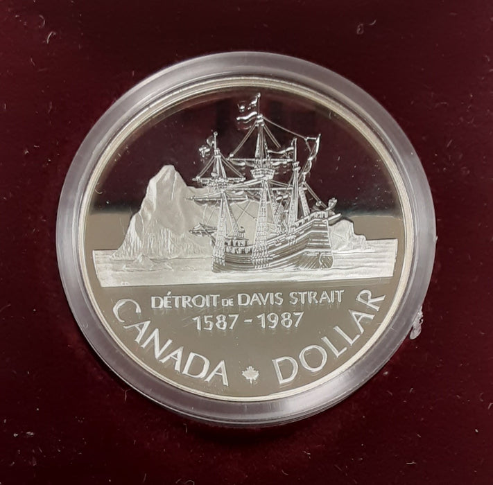 1987 Canada Silver Dollar, 400th Anniversary of John Davis' Exploration, In Box