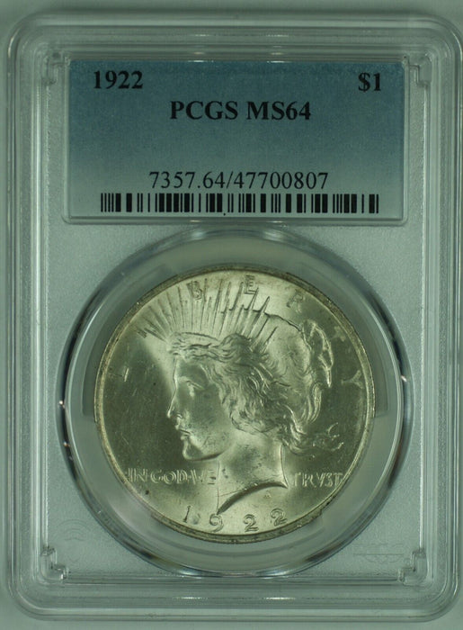 1922 Peace Silver $1 Dollar Coin PCGS MS 64 (4) B