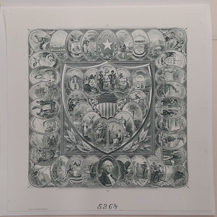 BEP Souvenir Card - Constitution Bicentennial/State Shields Green Vignette B 113