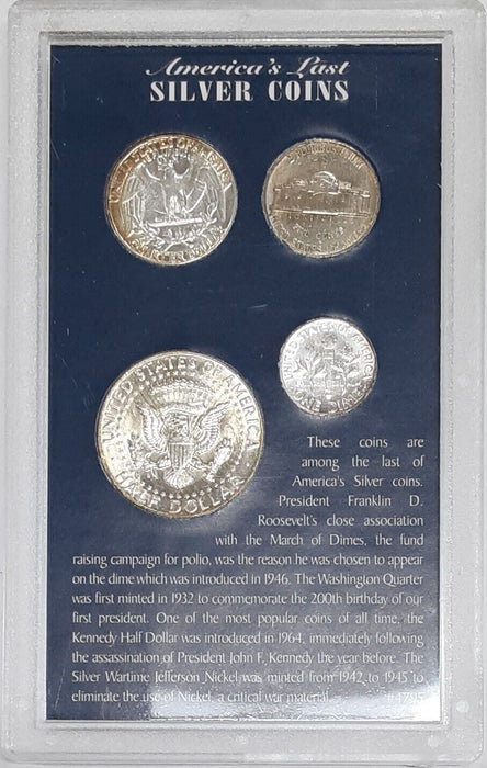 America's Last Silver Coins Set of 4 Silver Coins in Plastic Info Holder