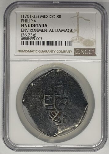 1701-33 Mexico 8 Reales, 1715 Fleet Shipwreck NGC Fine Details — Juliancoin