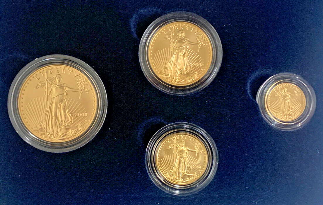 2008-W American Gold Eagle Burnished Uncirculated 4 Coin Set, Box & COA