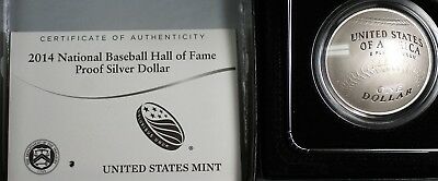 2014-P Baseball Hall of Fame USA Proof Silver Dollar $1 Coin OGP COA