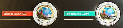(2) 2003 Maine Colorized State Quarter P&D-BU Coin-w/Colorful Display Card