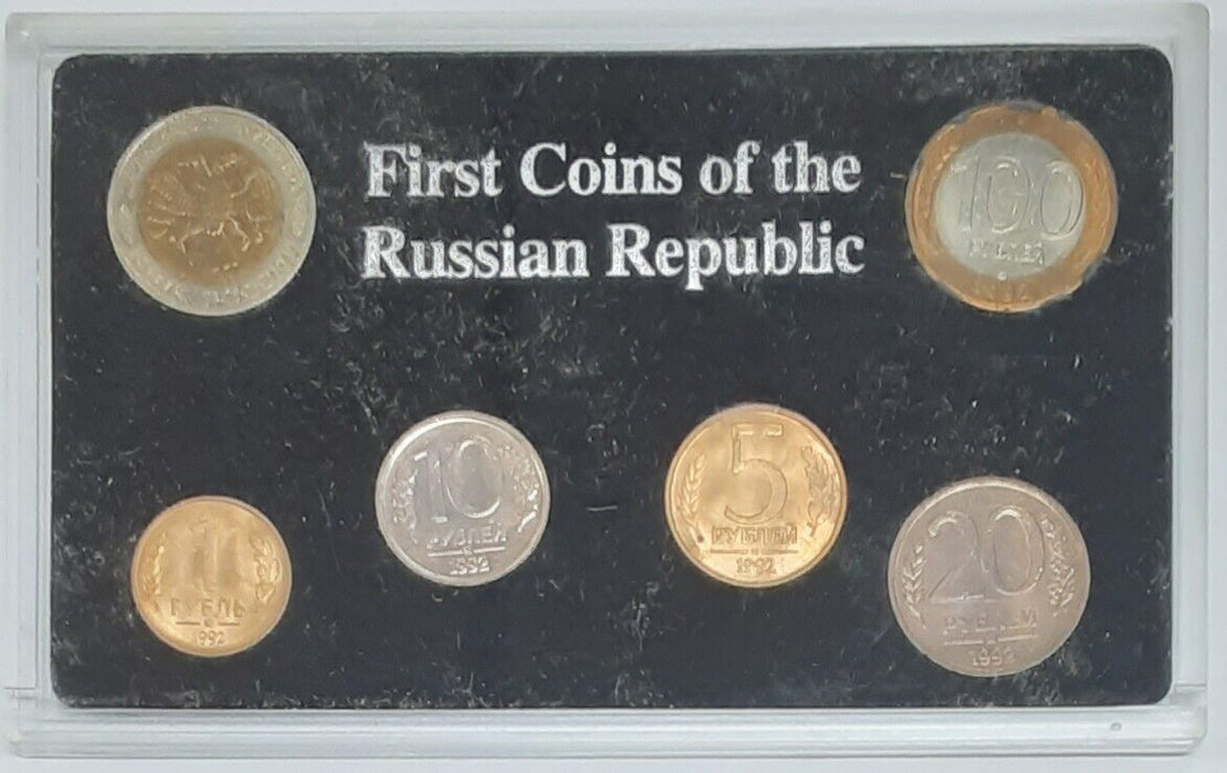 1992 First Coins of Russian Republic 6 Coin BU Set in Plastic Case