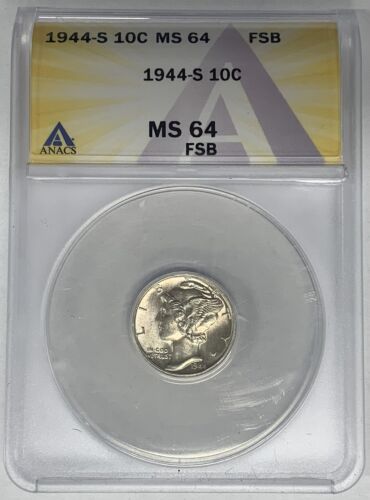 1944-S Mercury Dime 10c Coin ANACS MS 64 FB
