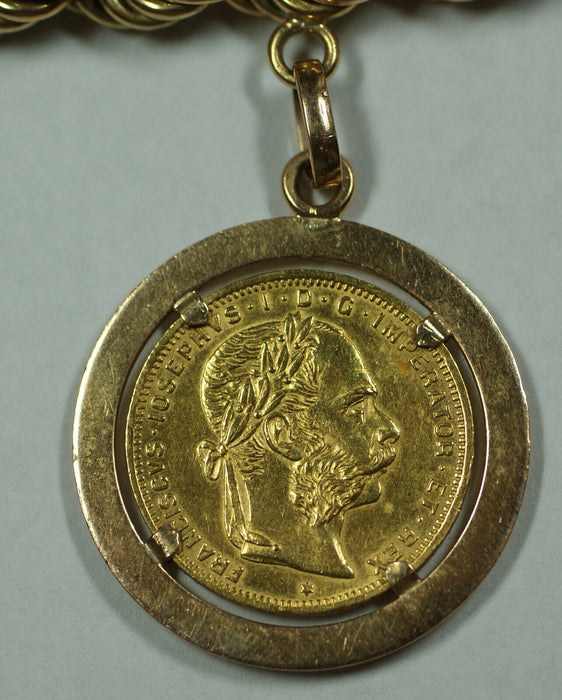 18K Rope Charm Bracelet w/ 6 Gold Coins Sovereign Austria Mexico Turkey 9.25"
