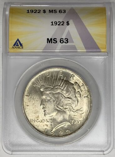 1922 Peace Silver Dollar Coin ANACS MS 63
