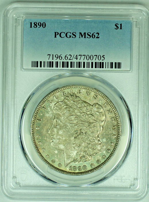 1890 Morgan Silver $1 Dollar Toned Coin PCGS MS 62+ (8) A