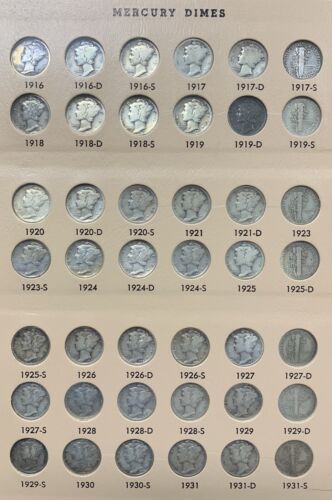 1916-1945 Mercury Dime 10c Coin Complete Set-In Dansco Album (1942/1 Included)