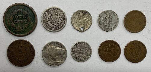 US Type Coin Collection Lot of 10 Damaged 1865 Two Cent Coin (B16)