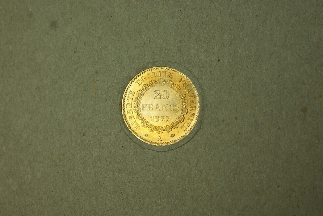 1871-1898 France 20 Franc Gold Coin "Gold Angel" UNC in Folder