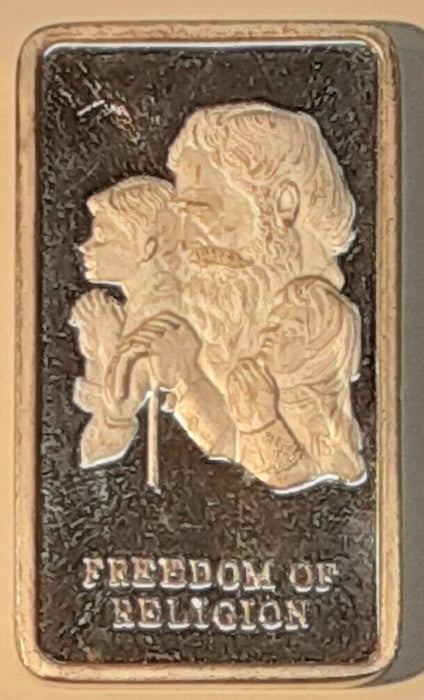 Wittnauer 1973 .999 Fine 1000 Grains Silver Bar - Freedom of Religion SB 67