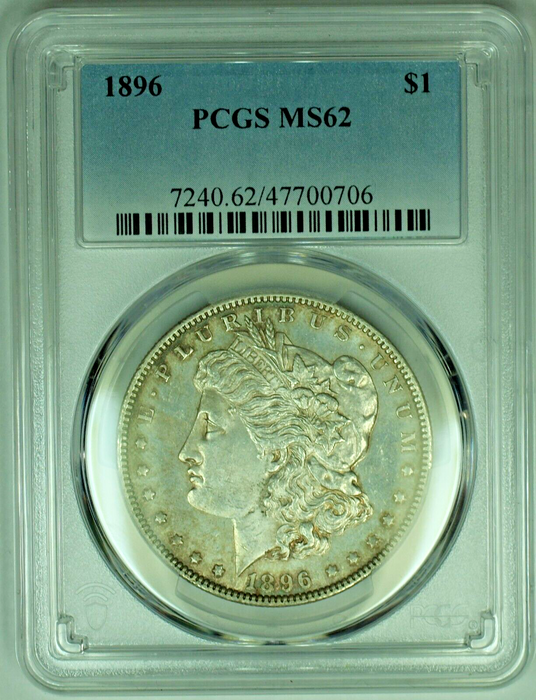 1896 Morgan Silver $1 Dollar Coin Toned, Semi-PL PCGS MS 62 (4)