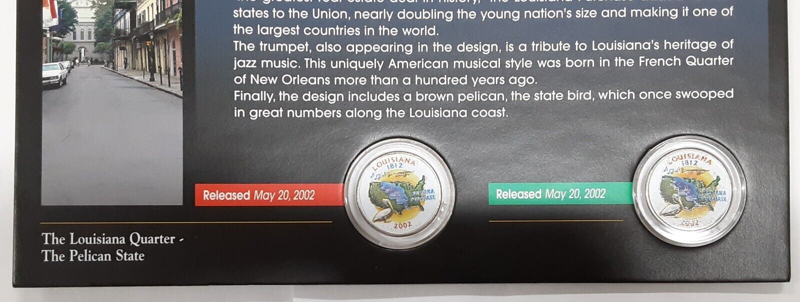 (2) 2002 Louisiana Colorized State Quarter P&D-BU-w/Colorful Display Card