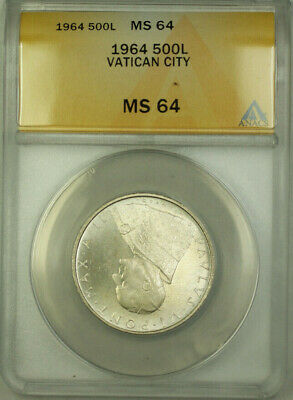1964 Vatican City Silver 500 Lire Coin ANACS MS 64 KM#83