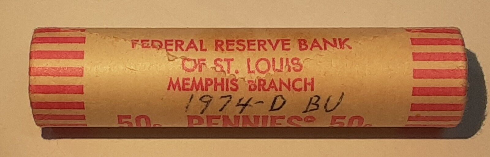 1974-D US Lincoln Cent Roll of 50 BU Coins Total in OBW
