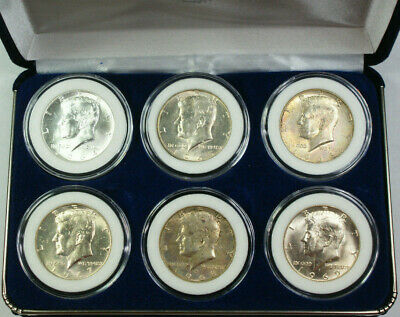1964-1969 Kennedy 90% & 40% Silver Half Dollar 6 Coin Set Collector Mint w/Case