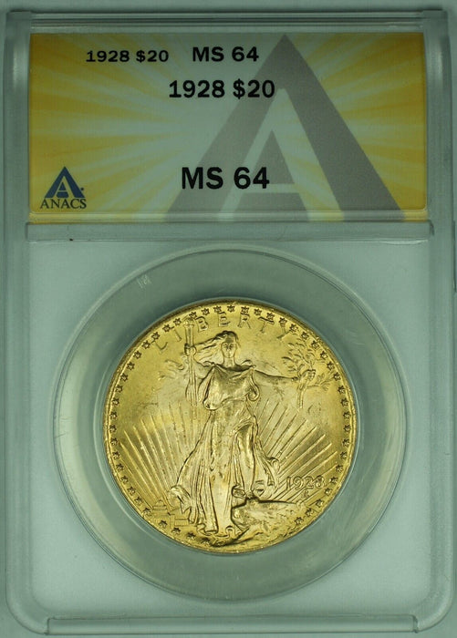1928 Saint Gaudens $20 Dollar Gold Double Eagle Coin ANACS MS 64
