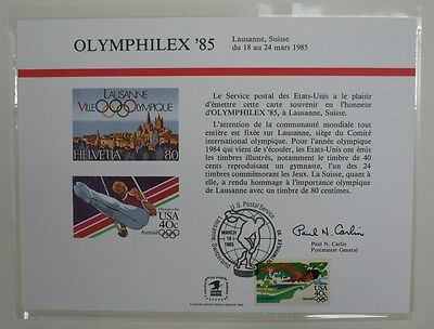 souvenir card PS 56 Olympilex 1985 1984 40ï¾¢ Olympic airmail stamp