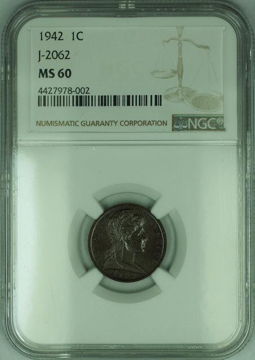 1942 1c Penny Cent US Pattern Coin J-2062 NGC MS-60 E3 Reverse <180 degree WW