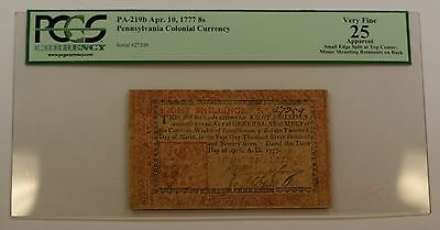 Apr. 10 1777 8s Pennsylvania Colonial Currency Note PCGS VF-25 Apparent PA-219b