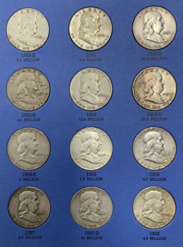 1948-1963 Franklin Half Dollar Coin Complete Set-In Whitman Folder (26)