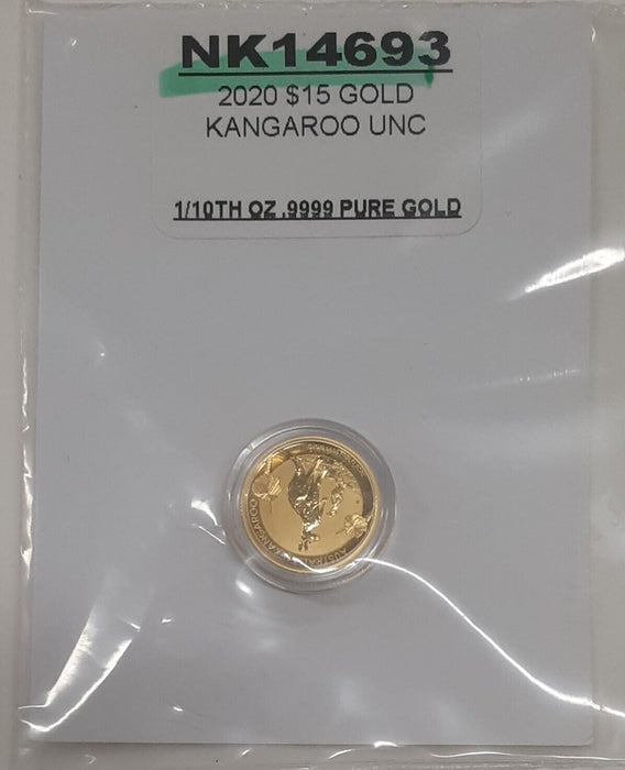 2020-P Australia Kangaroo $15 1/10 Oz. Gold Coin BU in Capsule